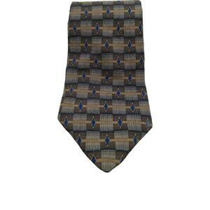 Magic Johnson 100% Silk Men's Neck Tie 3.5" W x 57" L Brown Blue Geometric